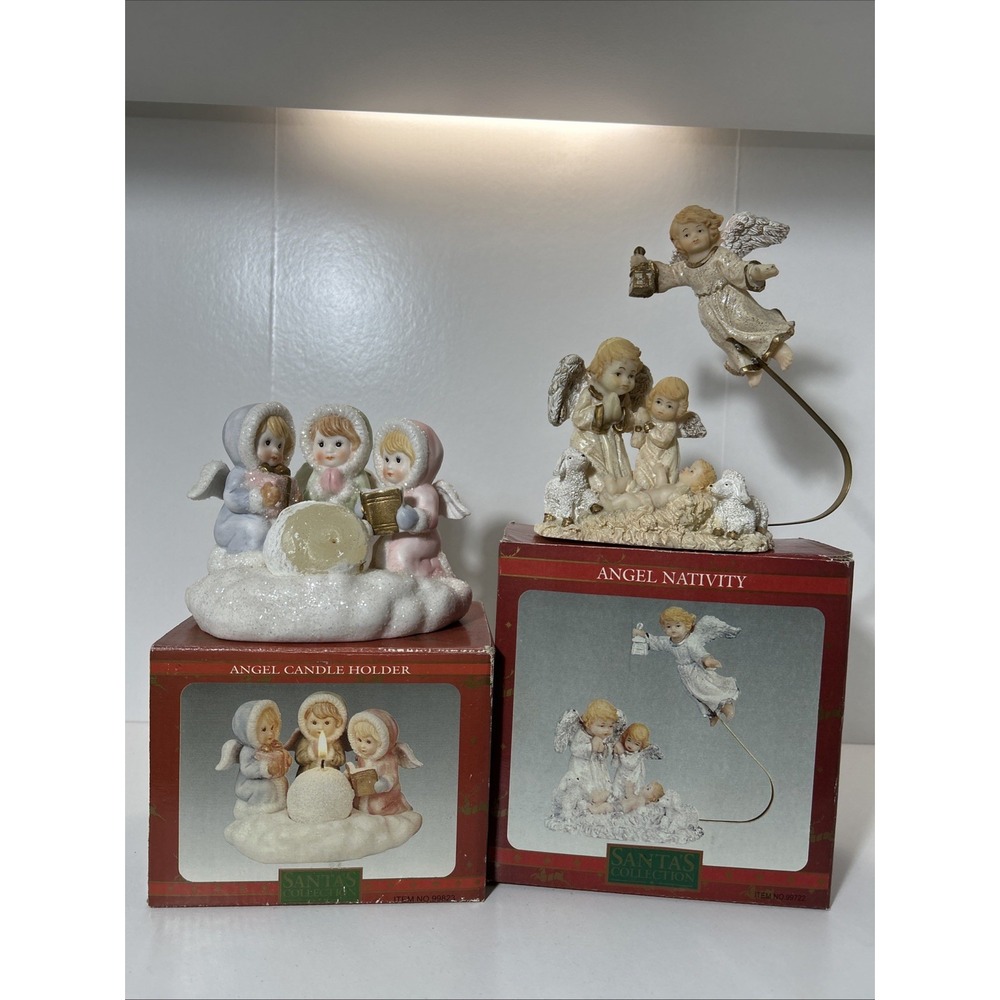 Santa's Collection Set Of 2 Nativity Christmas Carols Village Flying Angel 1246 - Picture 2 of 8